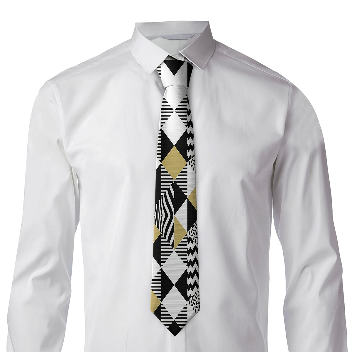 Men'S Geometric Print Tie - & Golden, Stylish Business Casual Necktie for Weddings & Formal Events, Versatile Fashion Accessory with Intricate Patterns, Wedding Accessory | Geometric Pattern Tie | Durable Fabric Tie