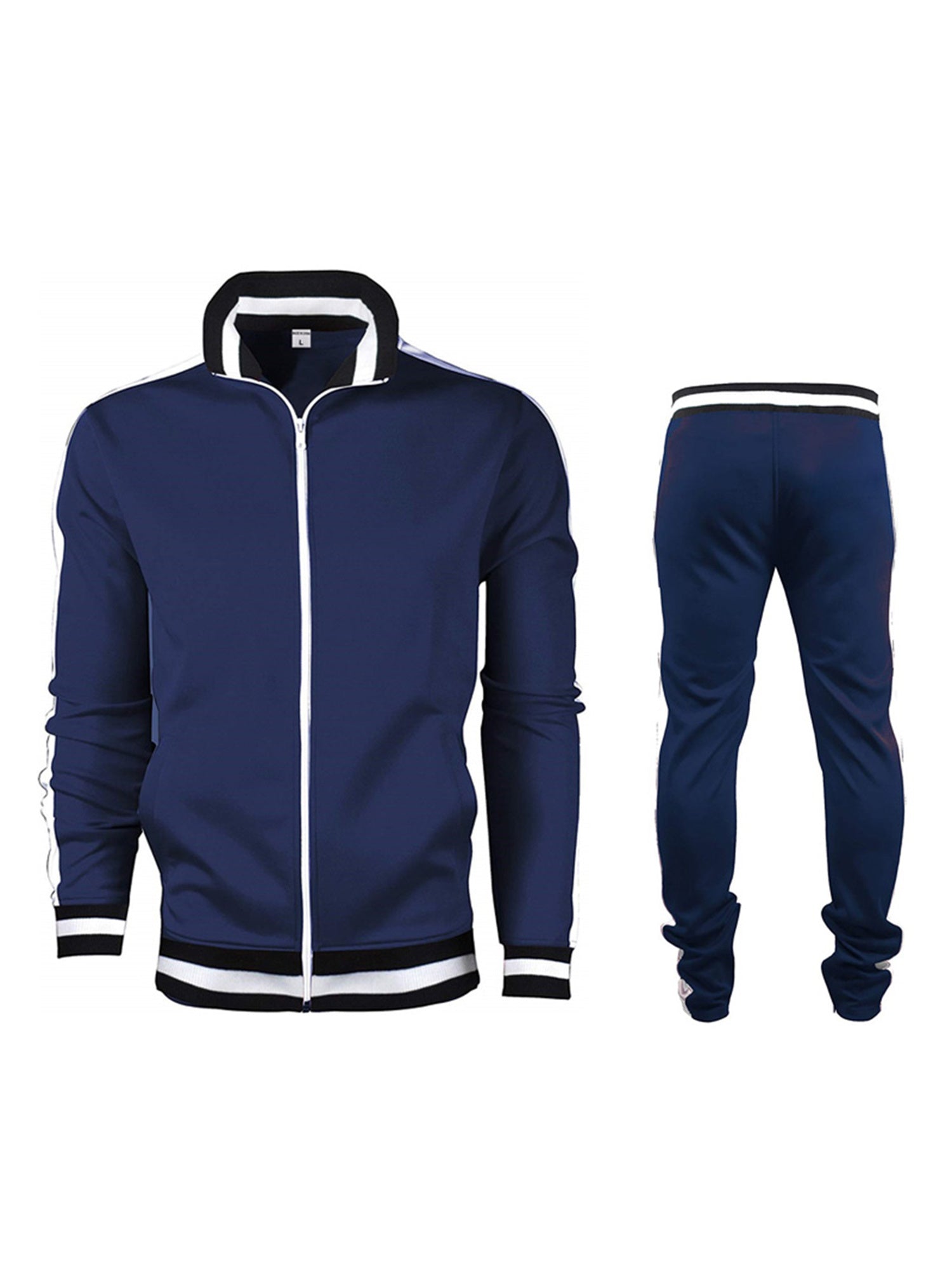 1 Set Men'S Polyester Sports Track Suit, Crew Neck Zip-Up Jacket and Long Pants, Casual Loose Fit Running and Cycling Outfit with Slight Stretch, Solid Color Spring\u002FFall Collection