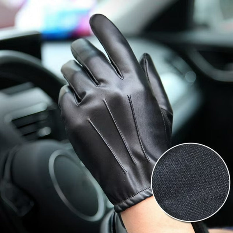 2pcs Men's PU Leather Touchscreen Driving Gloves - Texting Compatible, Hand-Washable, Pull-On Closure, Non-Textile Weave, for Autumn and Winter Warmth