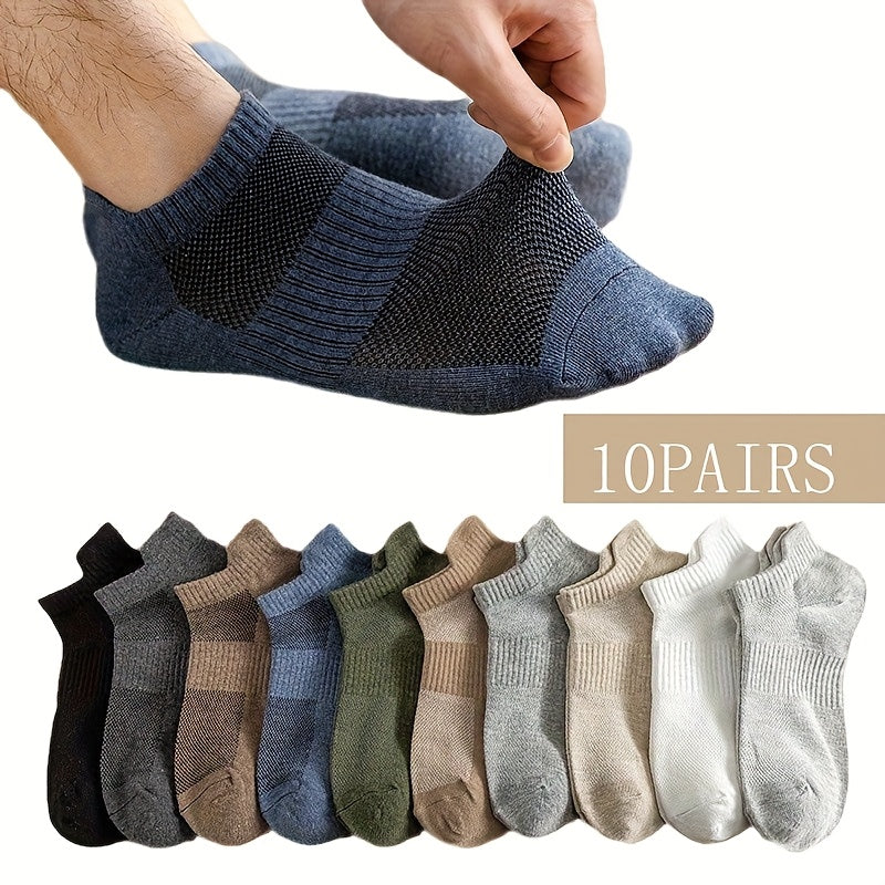 10 Pairs Breathable Socks 10 Pairs Men's Lightweight Breathable Mesh Ankle Socks | Sweat-Absorbing, Low-Cut Invisible Socks for Casual & Athletic Wear | Assorted Colors, Polyester Socks, Ribbed Ankle Socks
