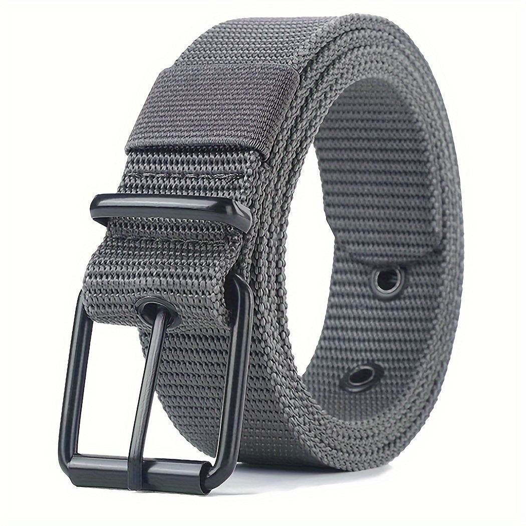 3pcs Men'S Durable Nylon Belt Set with Metal Square Buckle Breathable Design, Casual Fashion Multi-Color Ideal Gift for Men, Multifunctional Modern Outdoor Sports