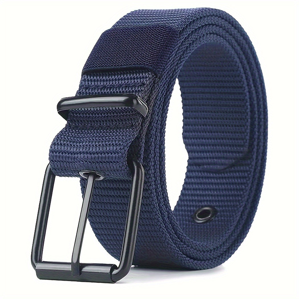 3pcs Men'S Durable Nylon Belt Set with Metal Square Buckle Breathable Design, Casual Fashion Multi-Color Ideal Gift for Men, Multifunctional Modern Outdoor Sports