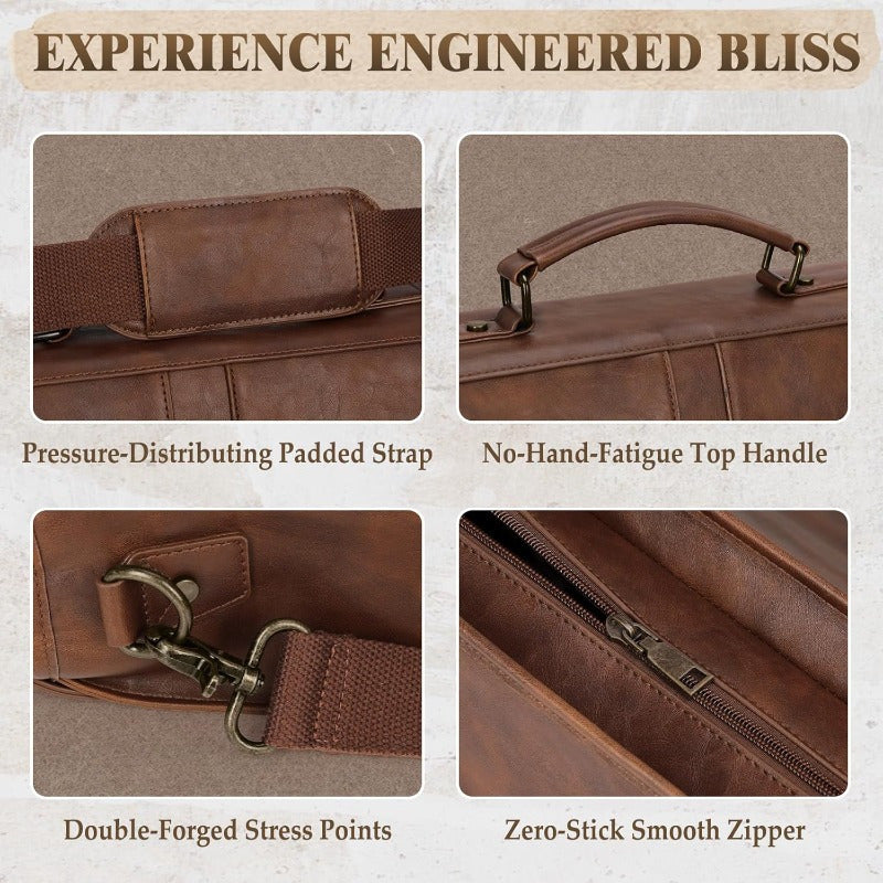 Messenger Bag 17 Inch Laptop Briefcase Leather Satchel Computer Bag for Work Office Travel Business, Multiple Compartments, Adjustable Shoulder Strap & Secure Zipper Closure