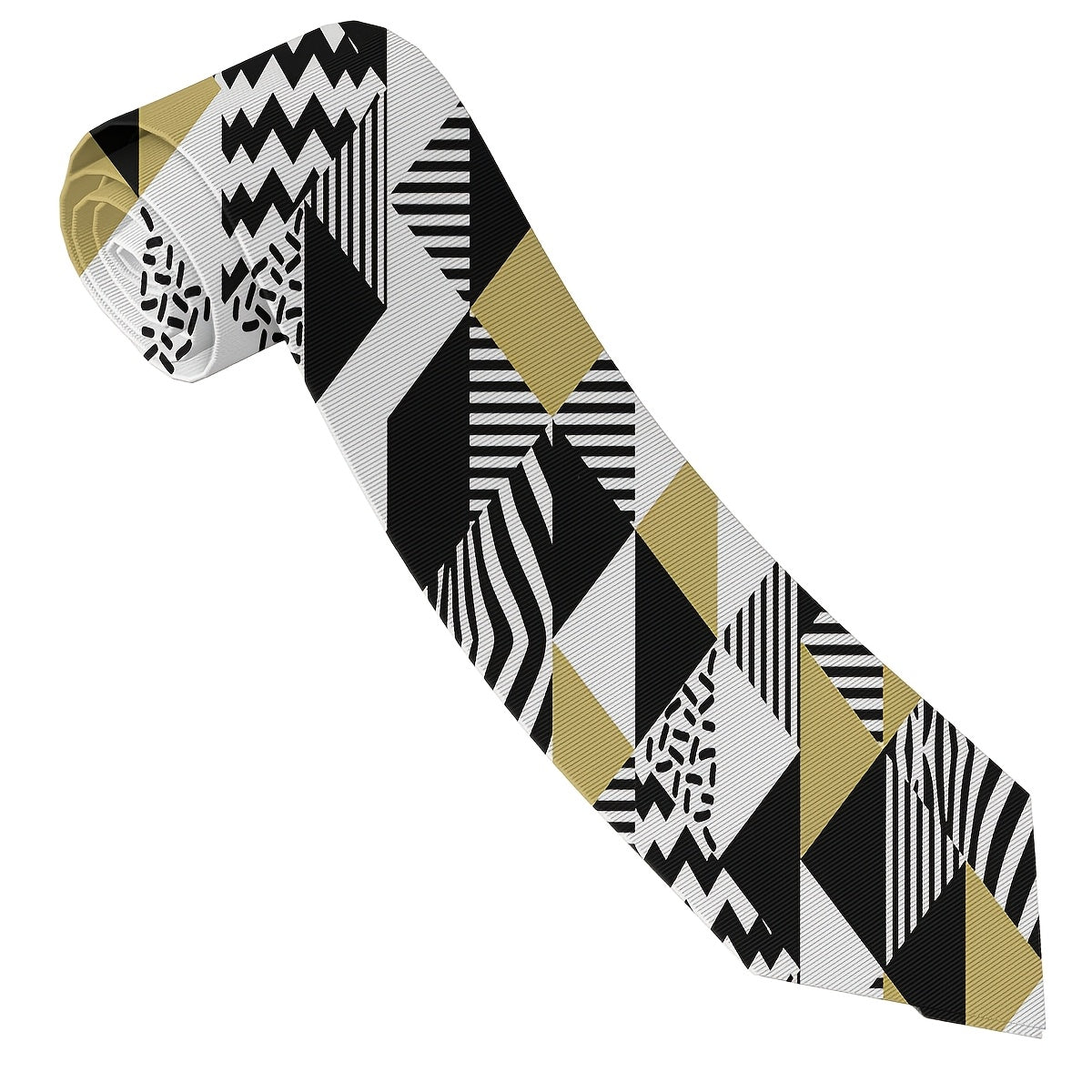 Men'S Geometric Print Tie - & Golden, Stylish Business Casual Necktie for Weddings & Formal Events, Versatile Fashion Accessory with Intricate Patterns, Wedding Accessory | Geometric Pattern Tie | Durable Fabric Tie