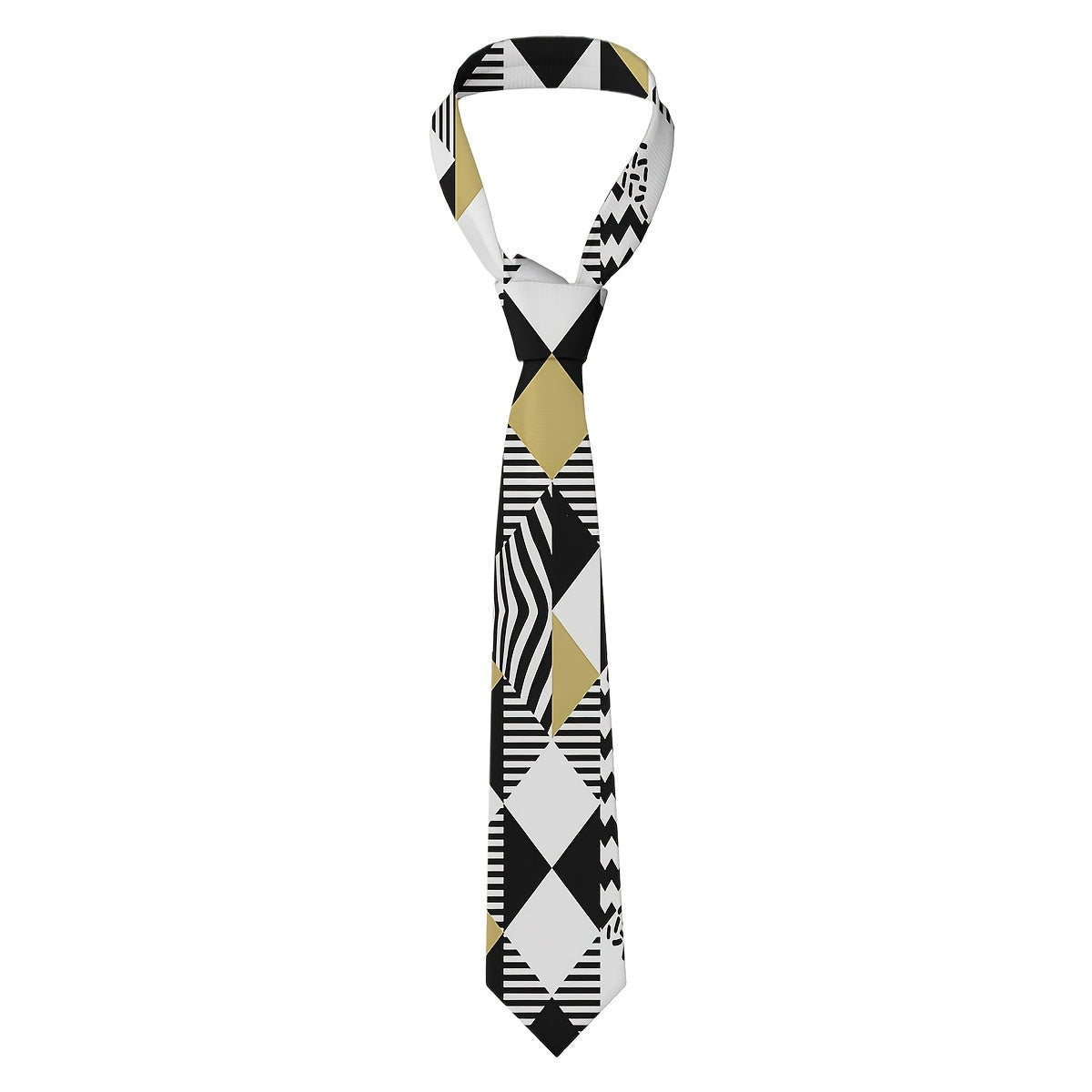 Men'S Geometric Print Tie - & Golden, Stylish Business Casual Necktie for Weddings & Formal Events, Versatile Fashion Accessory with Intricate Patterns, Wedding Accessory | Geometric Pattern Tie | Durable Fabric Tie